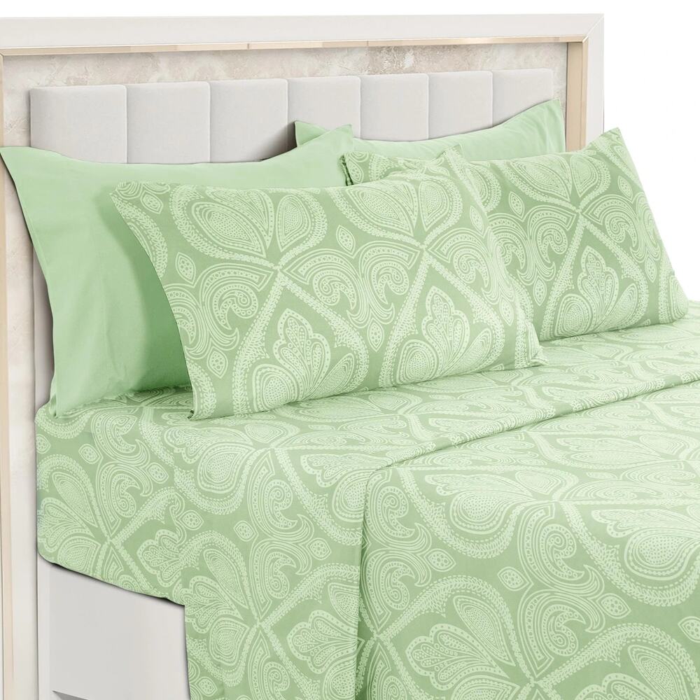 Lux Decor Collection Queen Sheet Set 6 Piece 1800 Thread Count Green Bed Sheets